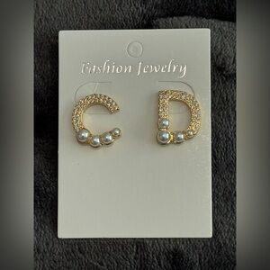 Gold and Silver Pearl Initial Earrings